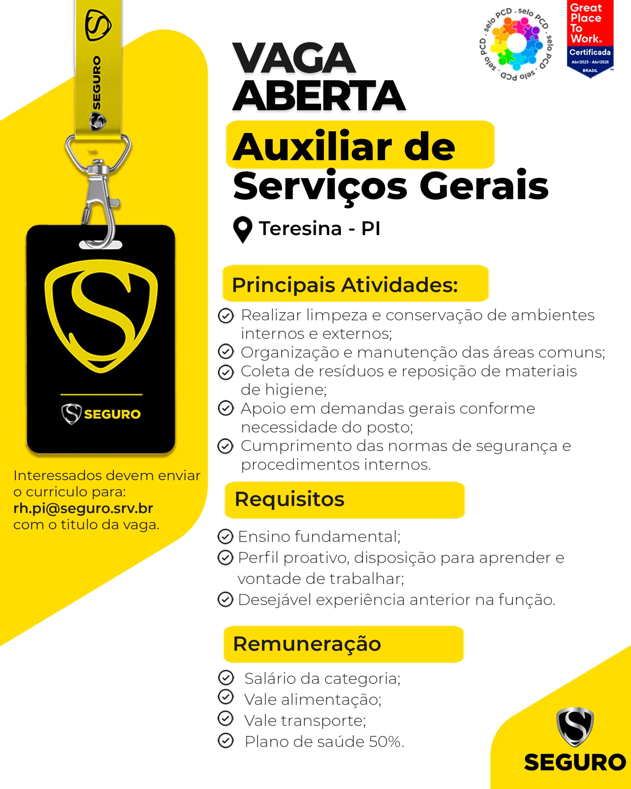 Vagas feed - Auxiliar de Serviços Gerais - Teresina