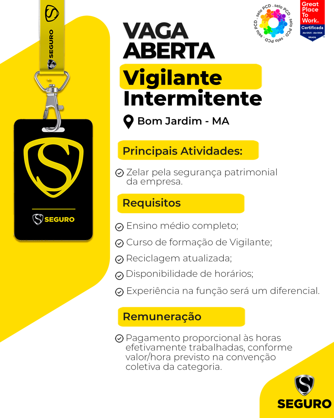 Vagas feed - Vigilante Intermitente - Bom jardim