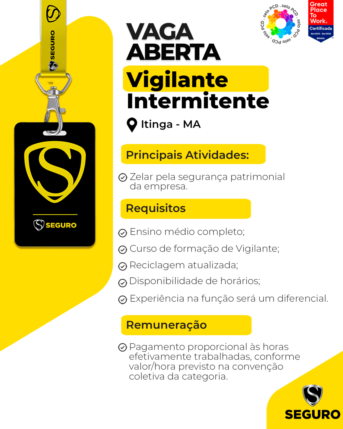 Vagas feed - Vigilante Intermitente - Itinga