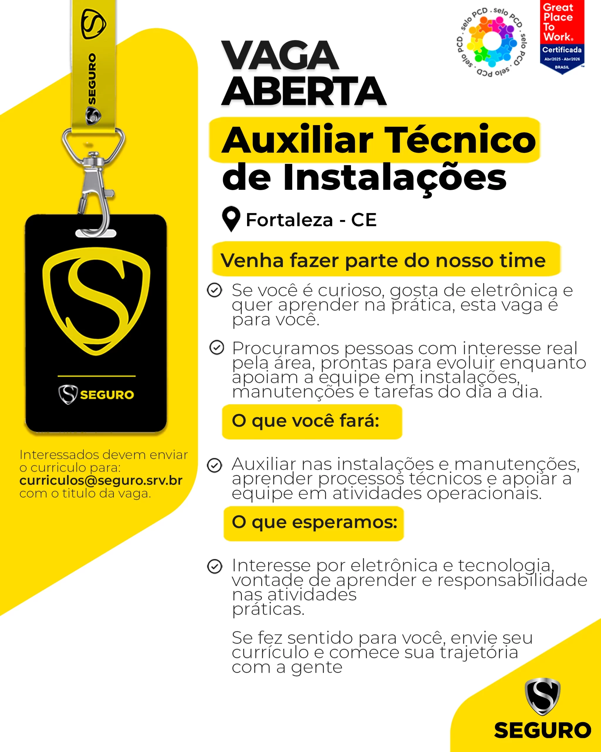 Vagas feed - auxiliar técnico em instalações