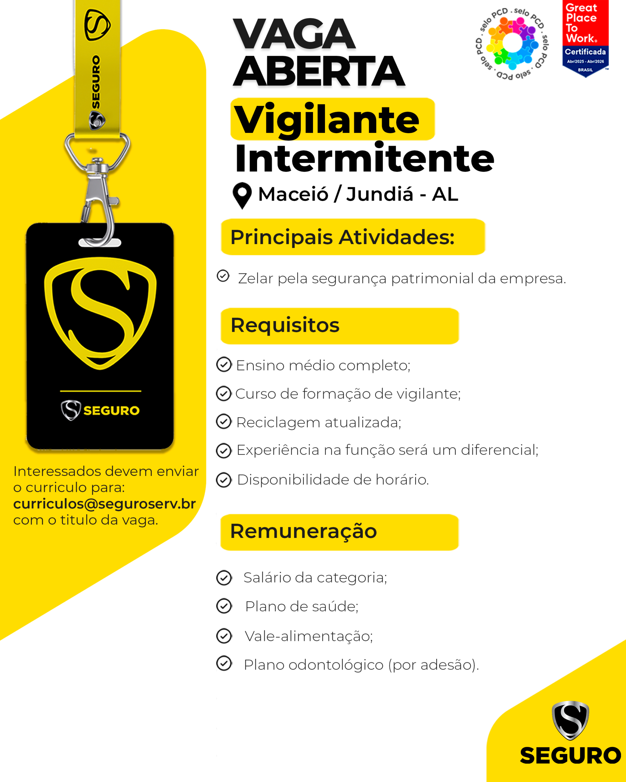 Vagas feed - Vigilante intermitente - Maceió