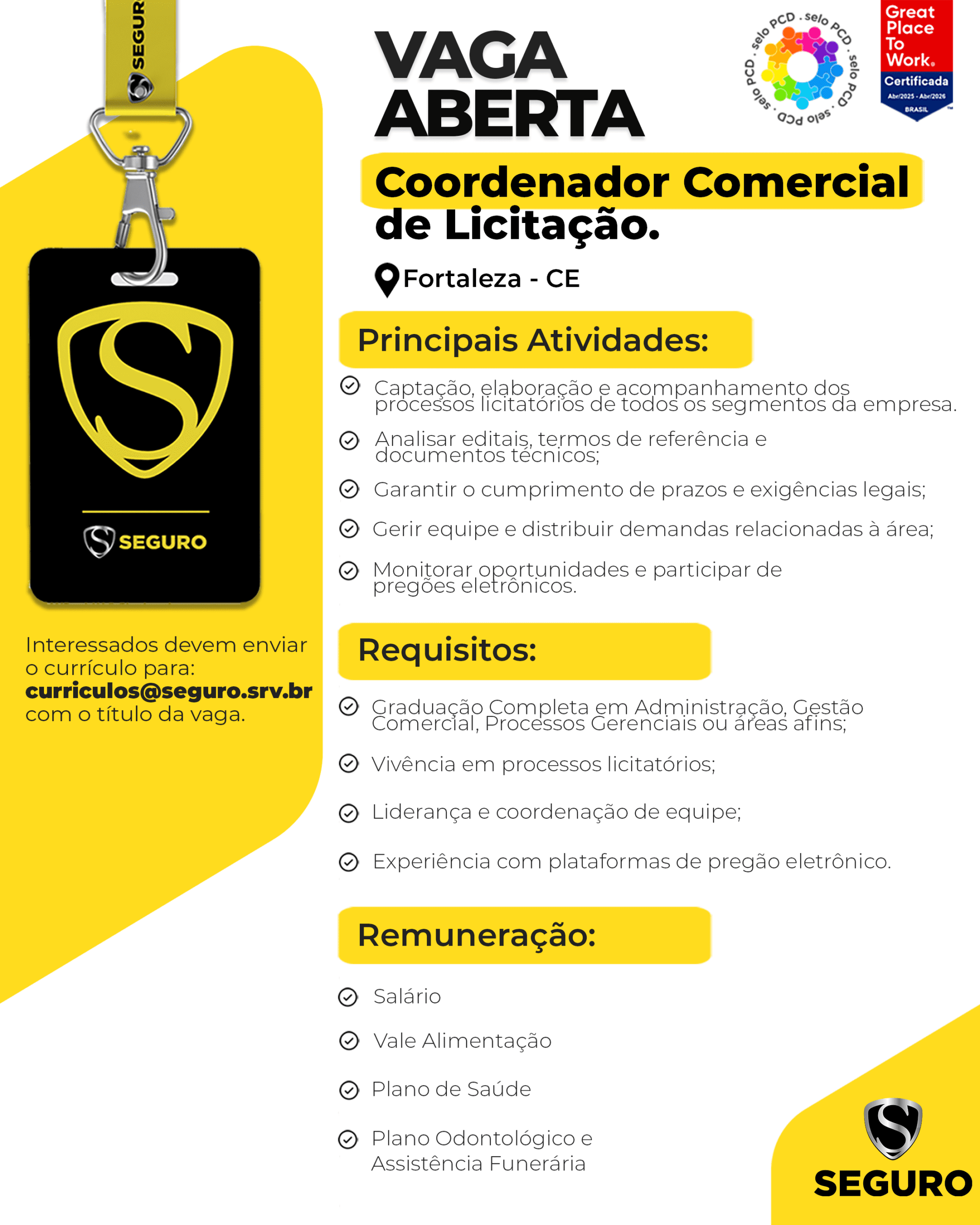 Vagas feed - Coordenador comercial de licitação - Fortaleza