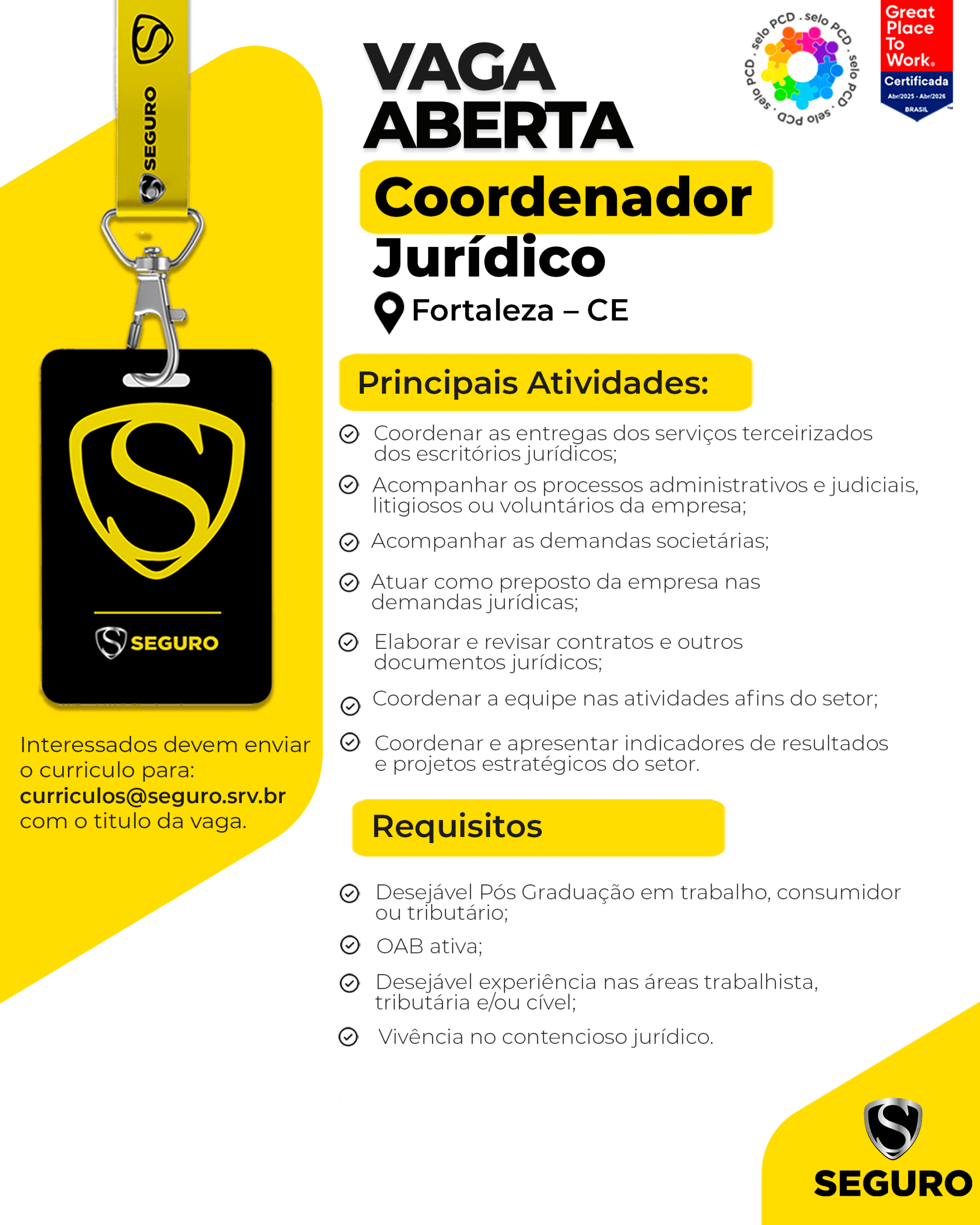 Vagas feed - Coordenador jurídico - Fortaleza