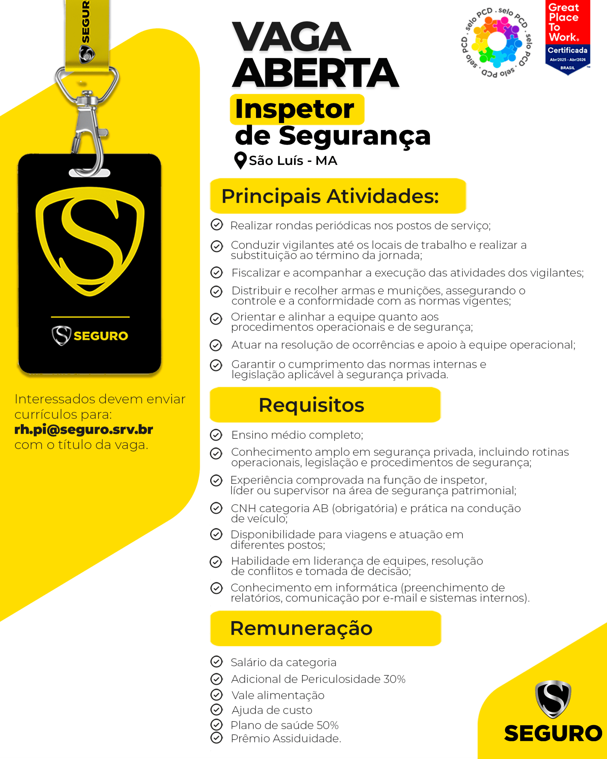 Vagas feed - Inspetor de segurança - São luis