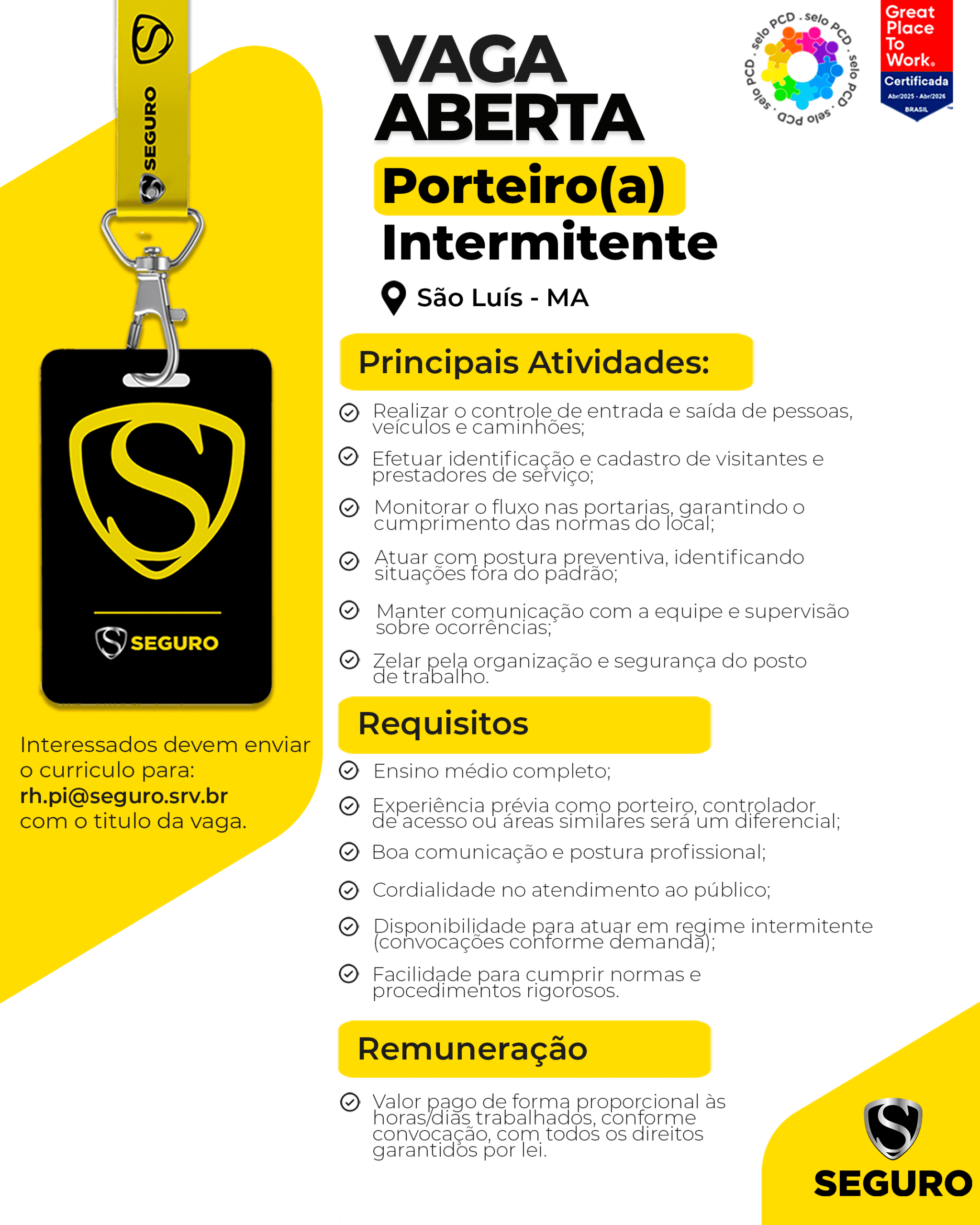 Vagas feed - Porteiro intermitente - São luis