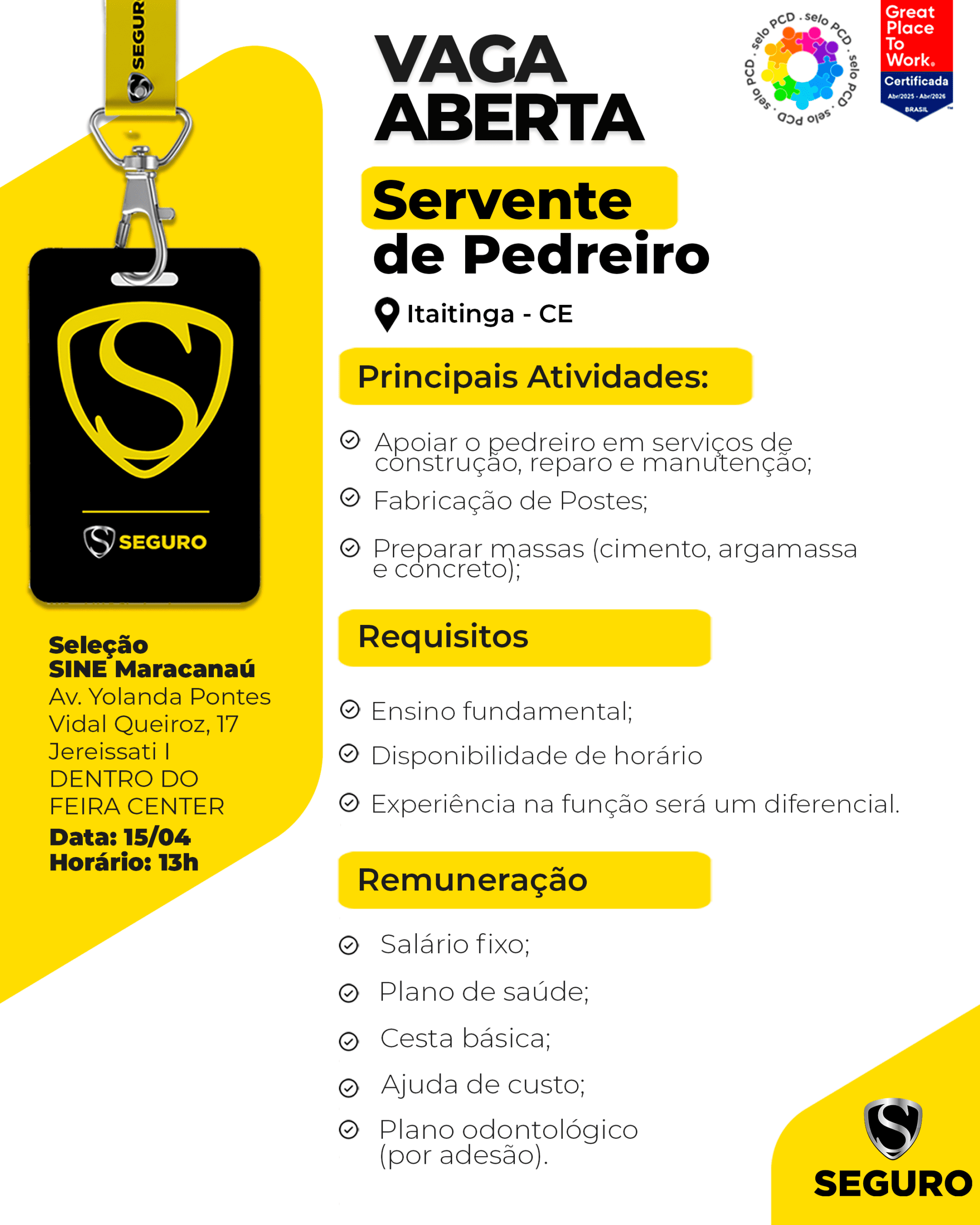 Vagas feed - servente de pedreiro - itaitinga