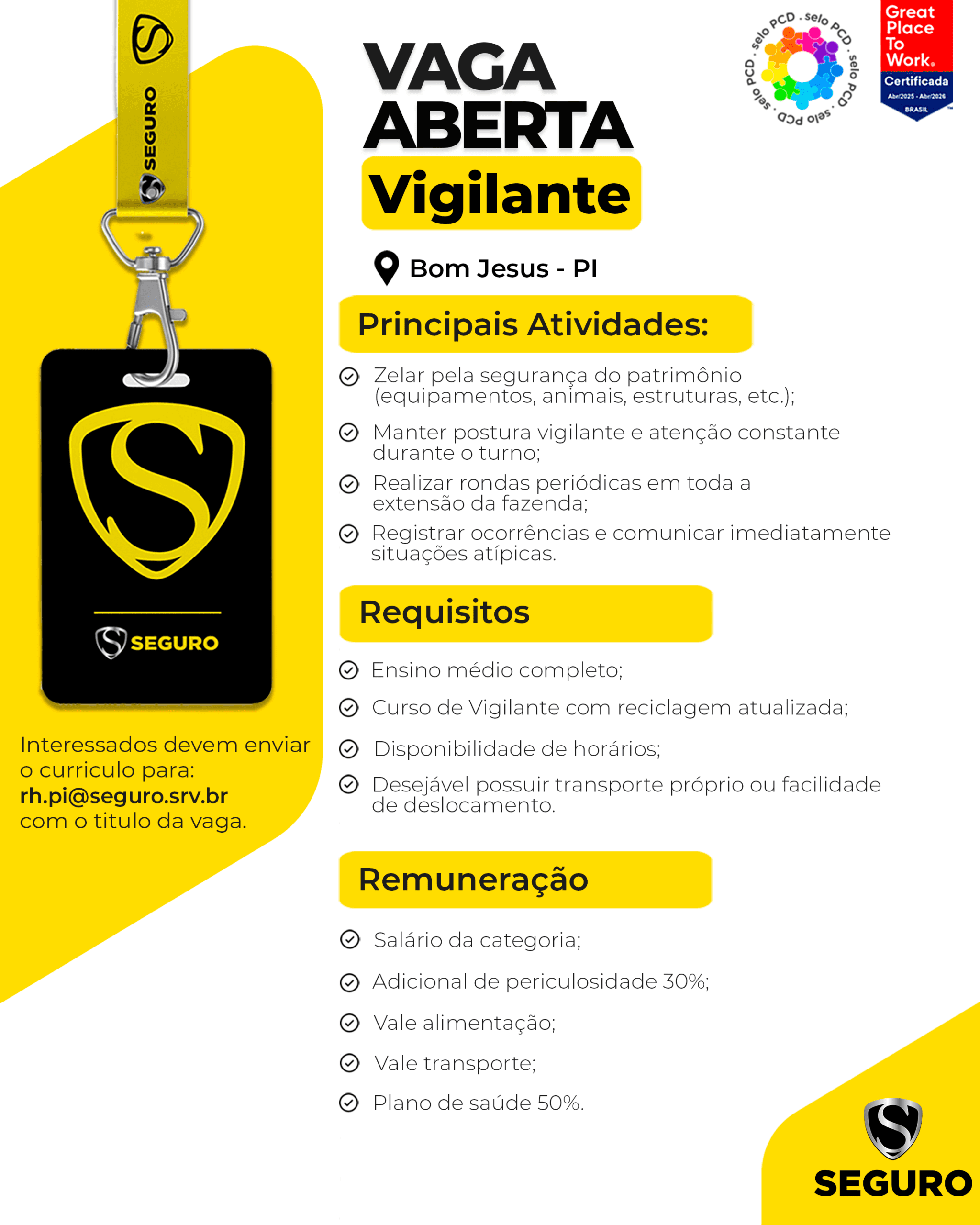 Vagas feed - vigilante - bom jesus