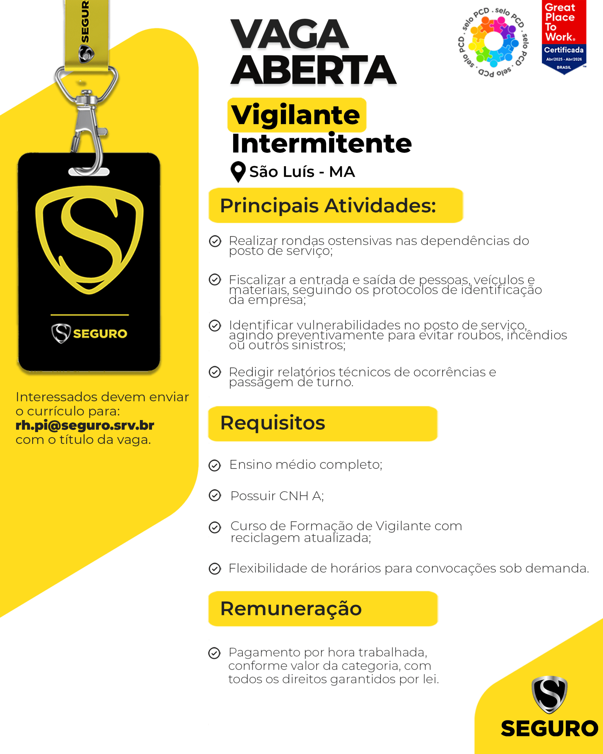 Vagas feed - Vigilante Intermitente - São luis