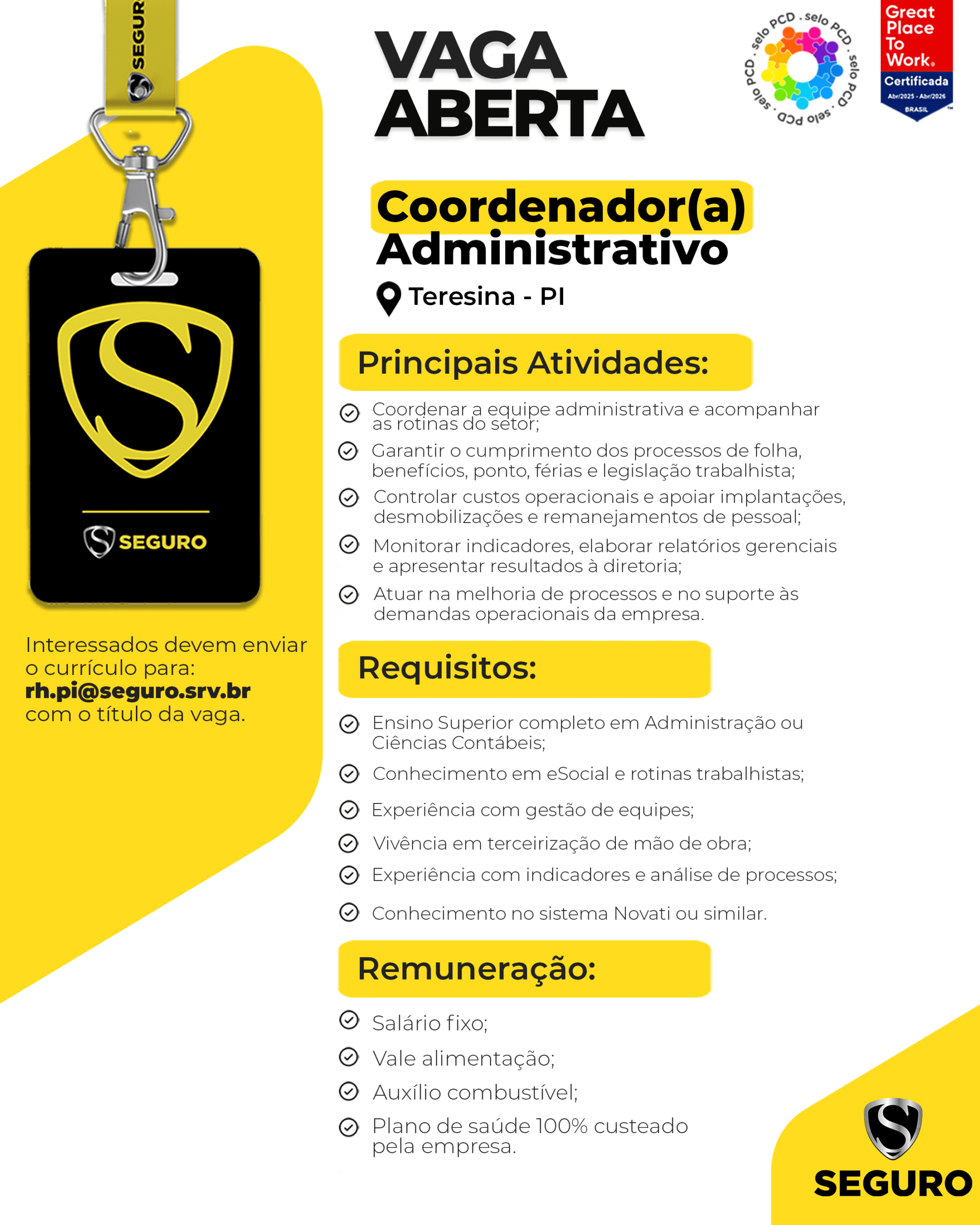 Vagas feed - Coordenador Administrativo - Teresina