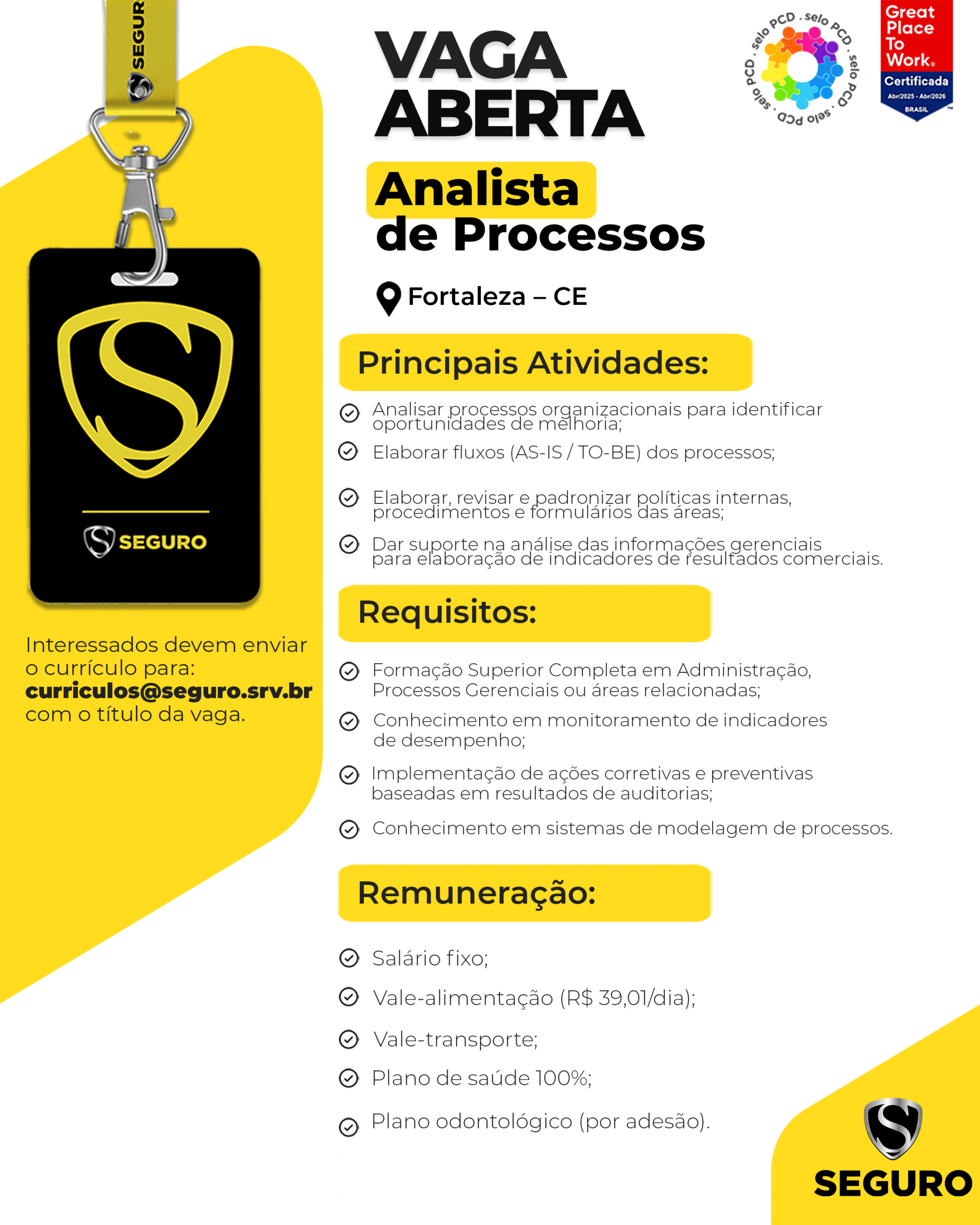 Vagas feed - Analista de processos - Fortaleza